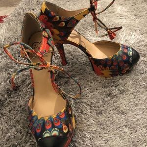 Asian inspired platform ankle tie shoes